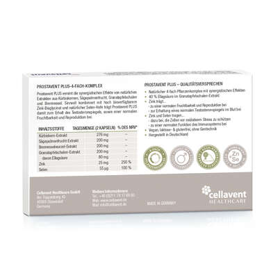 Sie sehen eine Packung Prostata Kapseln – Pflanzenkomplex aus Kürbiskern, Sägepalme, Brennnessel und Granatapfel – 60 Stück, Produktbild: 05 Prostata Kapseln – Pflanzenkomplex aus Kürbiskern, Sägepalme, Brennnessel und Granatapfel – 60 Stück, A-Nr.: 5895823 - 05