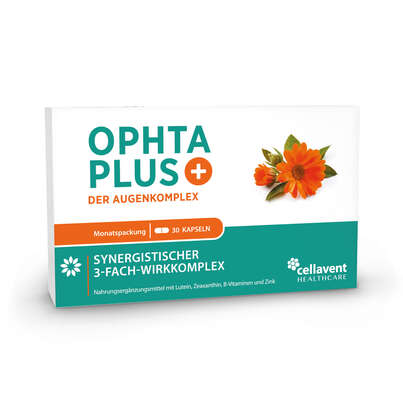 Sie sehen eine Packung Augenvitamine – Augenkomplex der Carotinoide Lutein & Zeaxanthin, B-Vitamine und Zink – 30 Kapseln, Produktbild: 01 Augenvitamine – Augenkomplex der Carotinoide Lutein & Zeaxanthin, B-Vitamine und Zink – 30 Kapseln, A-Nr.: 5895817 - 01
