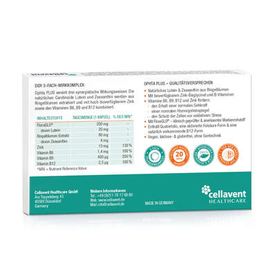 Sie sehen eine Packung Augenvitamine – Augenkomplex der Carotinoide Lutein & Zeaxanthin, B-Vitamine und Zink – 30 Kapseln, Produktbild: 04 Augenvitamine – Augenkomplex der Carotinoide Lutein & Zeaxanthin, B-Vitamine und Zink – 30 Kapseln, A-Nr.: 5895817 - 04