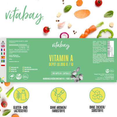 Sie sehen eine Packung Vitabay Vitamin A 10.000 IE Depot Kapseln, Produktbild: 04 Vitabay Vitamin A 10.000 IE Depot Kapseln, A-Nr.: 5878606 - 04