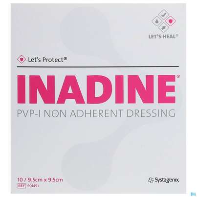 Inadine Pvp-jod Verband Antiseptisch P01491c 9,5x 9,5cm 10st, A-Nr.: 1861187 - 01