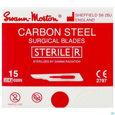 Sie sehen eine Packung Skalpellklingen Swann Morton Gr 15 Smks15 1pk, Produktbild: 01 Skalpellklingen Swann Morton Gr 15 Smks15 1pk, A-Nr.: 0952864 - 01