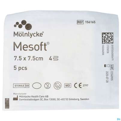 Vlieskompressen Mesoft/set Steril 7,5x 7,5cm 5st, A-Nr.: 1652294 - 01