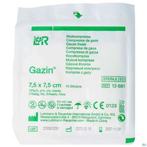 Mullkompressen Gazin Baumw.17faedig Steril 16fach 7,5x7,5cm 10st, A-Nr.: 2570115 - 01