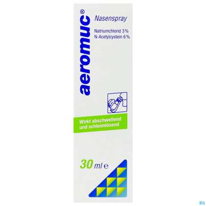 Sie sehen eine Packung Nasenspray Aeromuc 30ml, Produktbild: 01 Nasenspray Aeromuc 30ml, A-Nr.: 5531110 - 01