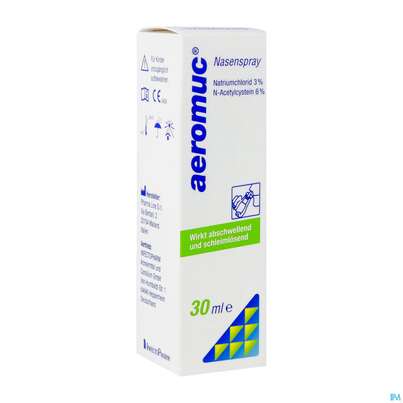 Sie sehen eine Packung Nasenspray Aeromuc 30ml, Produktbild: 02 Nasenspray Aeromuc 30ml, A-Nr.: 5531110 - 02