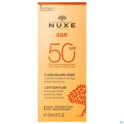 Sie sehen eine Packung Sonnenprodukte Nuxe Sun Fluid Spf50 Face Gesichtsfluid 50ml, Produktbild: 01 Sonnenprodukte Nuxe Sun Fluid Spf50 Face Gesichtsfluid 50ml, A-Nr.: 5301367 - 01