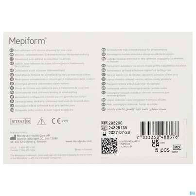 Wundverband Mepiform Silikonverband Selbsthaftend 5x 7,5cm 1st, A-Nr.: 2302610 - 04