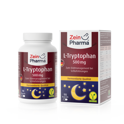 Sie sehen eine Packung Zeinpharma L-Tryptophan 500 mg Kapseln, Produktbild: 01 Zeinpharma L-Tryptophan 500 mg Kapseln, A-Nr.: 4159996 - 01
