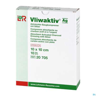 Wundverband Vliwaktiv/ag Aktivkohle Saugkompresse +silber 10x 10cm 10st, A-Nr.: 3073399 - 02