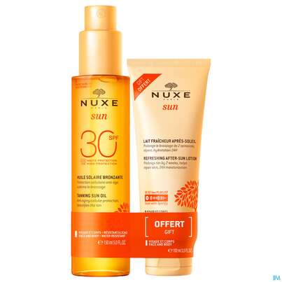 Sie sehen eine Packung Sonnenprodukte Nuxe/sun Tan Oil Face+body 150ml +gratis After Sun Lotion 100ml Spf50 1pk, Produktbild: 02 Sonnenprodukte Nuxe/sun Tan Oil Face+body 150ml +gratis After Sun Lotion 100ml Spf50 1pk, A-Nr.: 5806794 - 02