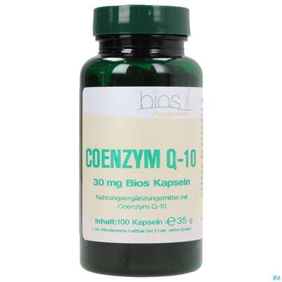 Sie sehen eine Packung Bios Coenzym Q-10 30mg 100 Kapseln, Produktbild: 01 Bios Coenzym Q-10 30mg 100 Kapseln, A-Nr.: 3892832 - 01