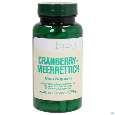 Sie sehen eine Packung Bios Cranberry-meerrettich 100 Kapseln, Produktbild: 01 Bios Cranberry-meerrettich 100 Kapseln, A-Nr.: 4185752 - 01