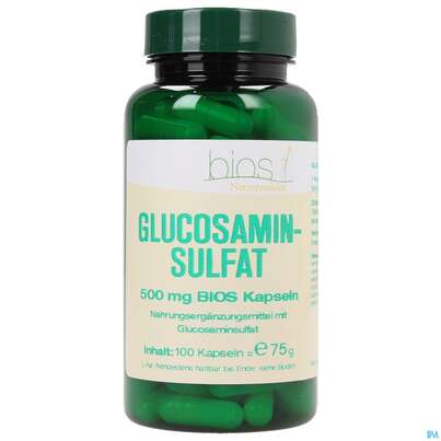 Sie sehen eine Packung Bios Glucosaminsulfat 500mg 100 Kapseln, Produktbild: 02 Bios Glucosaminsulfat 500mg 100 Kapseln, A-Nr.: 3891324 - 02