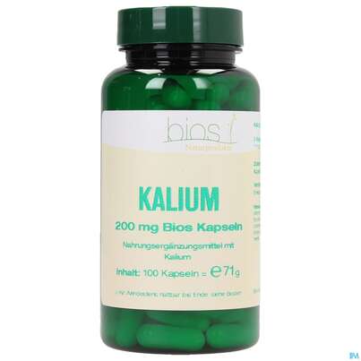 Sie sehen eine Packung Bios Kalium 200mg 100 Kapseln, Produktbild: 02 Bios Kalium 200mg 100 Kapseln, A-Nr.: 3891726 - 02