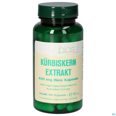 Sie sehen eine Packung Bios Kürbiskern Extrakt 450mg 100 Kapseln, Produktbild: 02 Bios Kürbiskern Extrakt 450mg 100 Kapseln, A-Nr.: 4747233 - 02