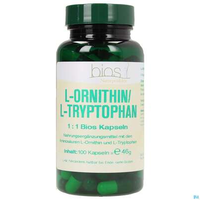 Sie sehen eine Packung Bios l-ornithin/l-tryptophan 1:1 100 Kapseln, Produktbild: 02 Bios l-ornithin/l-tryptophan 1:1 100 Kapseln, A-Nr.: 3892217 - 02