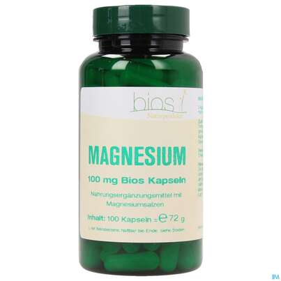 Sie sehen eine Packung Bios Magnesium 100mg 100 Kapseln, Produktbild: 02 Bios Magnesium 100mg 100 Kapseln, A-Nr.: 3892476 - 02
