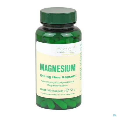 Sie sehen eine Packung Bios Magnesium 100mg 100 Kapseln, Produktbild: 03 Bios Magnesium 100mg 100 Kapseln, A-Nr.: 3892476 - 03