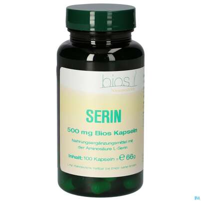 Sie sehen eine Packung Bios Serin 500mg 100 Kapseln, Produktbild: 02 Bios Serin 500mg 100 Kapseln, A-Nr.: 4247306 - 02