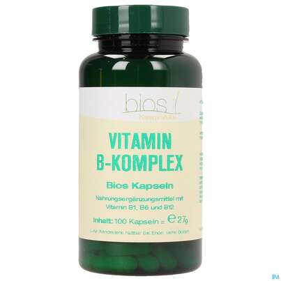Sie sehen eine Packung Bios Vitamin B Komplex 100 Kapseln, Produktbild: 01 Bios Vitamin B Komplex 100 Kapseln, A-Nr.: 3893493 - 01