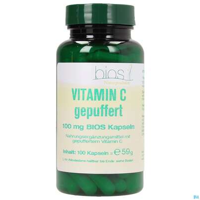Sie sehen eine Packung Bios Vitamin C Gepuffert 100mg 100 Kapseln, Produktbild: 01 Bios Vitamin C Gepuffert 100mg 100 Kapseln, A-Nr.: 3893547 - 01