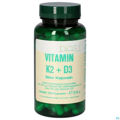 Sie sehen eine Packung Bios Vitamin K2+d3 100 Kapseln, Produktbild: 01 Bios Vitamin K2+d3 100 Kapseln, A-Nr.: 5089944 - 01