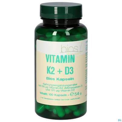 Sie sehen eine Packung Bios Vitamin K2+d3 100 Kapseln, Produktbild: 02 Bios Vitamin K2+d3 100 Kapseln, A-Nr.: 5089944 - 02