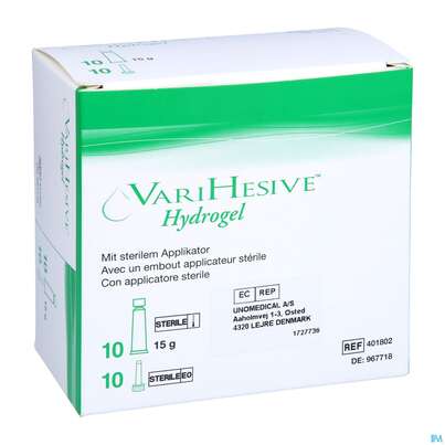 Sie sehen eine Packung Convatec Varihesive Hydrogel 10 X 15g, Produktbild: 03 Convatec Varihesive Hydrogel 10 X 15g, A-Nr.: 1743803 - 03