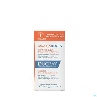 Sie sehen eine Packung Ducray Anacaps F.d.haar Haarausfall Kapseln Reaktiv23 90st, Produktbild: 02 Ducray Anacaps F.d.haar Haarausfall Kapseln Reaktiv23 90st, A-Nr.: 5744975 - 02