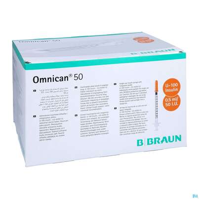 Sie sehen eine Packung Injektionsspritzen U.zubeh. Insulin/einmal-spr Omnican 50iu 0,5ml 0,30x12 100st, Produktbild: 02 Injektionsspritzen U.zubeh. Insulin/einmal-spr Omnican 50iu 0,5ml 0,30x12 100st, A-Nr.: 2659789 - 02