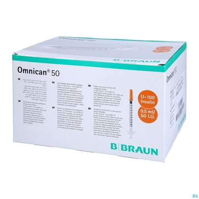 Sie sehen eine Packung Injektionsspritzen U.zubeh. Insulin/einmal-spr Omnican 50iu 0,5ml 0,30x12 100st, Produktbild: 03 Injektionsspritzen U.zubeh. Insulin/einmal-spr Omnican 50iu 0,5ml 0,30x12 100st, A-Nr.: 2659789 - 03