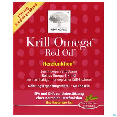 Sie sehen eine Packung Krill Kapseln -new Nordic Omega Red Oil 60st, Produktbild: 02 Krill Kapseln -new Nordic Omega Red Oil 60st, A-Nr.: 4139485 - 02
