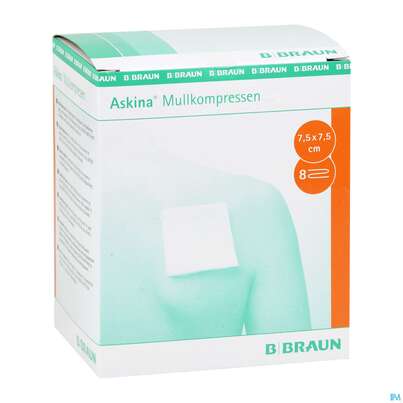 Sie sehen eine Packung Mullkompressen Askina 8fach Steril 7,5x 7,5cm 25x2 50st, Produktbild: 03 Mullkompressen Askina 8fach Steril 7,5x 7,5cm 25x2 50st, A-Nr.: 1778954 - 03