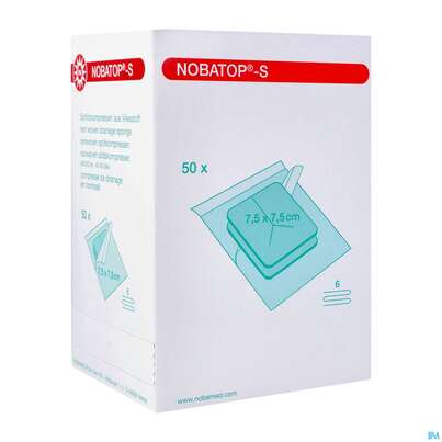 Sie sehen eine Packung Schlitzkompressen Nobatop S Steril 6fach 7,5cm 2er-set 50x 2 100st, Produktbild: 02 Schlitzkompressen Nobatop S Steril 6fach 7,5cm 2er-set 50x 2 100st, A-Nr.: 3238096 - 02