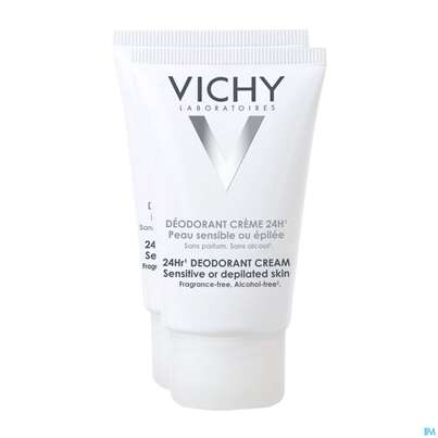 Sie sehen eine Packung Vichy Deocreme Empfindliche Haut 2x40m 80ml, Produktbild: 01 Vichy Deocreme Empfindliche Haut 2x40m 80ml, A-Nr.: 4736318 - 01