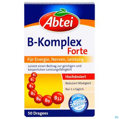 Sie sehen eine Packung Vitamin B-komplex/forte Dragees Abtei 50st, Produktbild: 01 Vitamin B-komplex/forte Dragees Abtei 50st, A-Nr.: 5616941 - 01