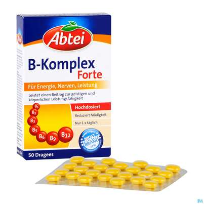 Sie sehen eine Packung Vitamin B-komplex/forte Dragees Abtei 50st, Produktbild: 04 Vitamin B-komplex/forte Dragees Abtei 50st, A-Nr.: 5616941 - 04