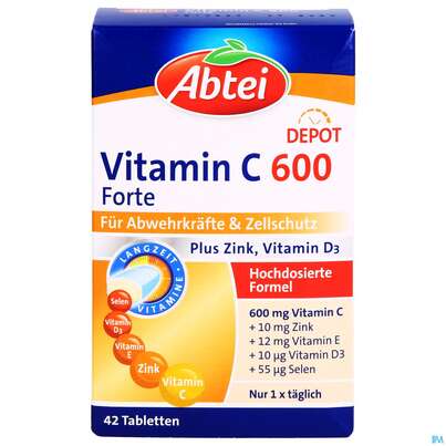Sie sehen eine Packung Vitamin C Tabl 600 Abtei Langzeit 42st, Produktbild: 01 Vitamin C Tabl 600 Abtei Langzeit 42st, A-Nr.: 4334235 - 01