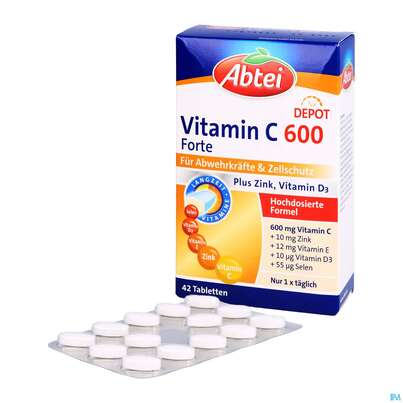 Sie sehen eine Packung Vitamin C Tabl 600 Abtei Langzeit 42st, Produktbild: 04 Vitamin C Tabl 600 Abtei Langzeit 42st, A-Nr.: 4334235 - 04