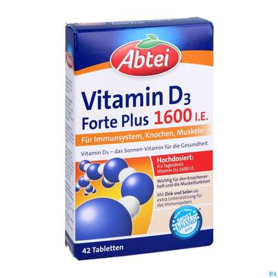 Sie sehen eine Packung Vitamin D3 Tabl Forte Plus Abtei 42st, Produktbild: 03 Vitamin D3 Tabl Forte Plus Abtei 42st, A-Nr.: 5331902 - 03