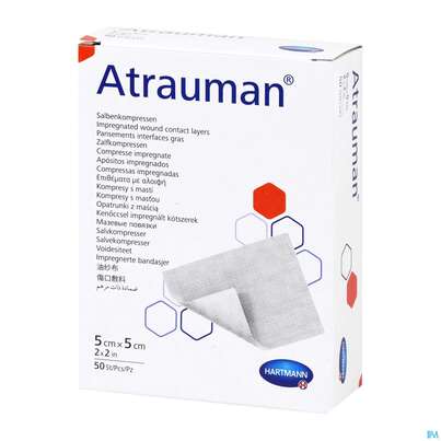 Sie sehen eine Packung Wundauflagen Atrauman Salbenvlies Wirkstofffr Steril 5x 5cm 50st, Produktbild: 04 Wundauflagen Atrauman Salbenvlies Wirkstofffr Steril 5x 5cm 50st, A-Nr.: 1708876 - 04