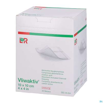 Wundverband Vliwaktiv-aktivkohle Saugkompresse Steril 10x 10cm 20st, A-Nr.: 1367613 - 02