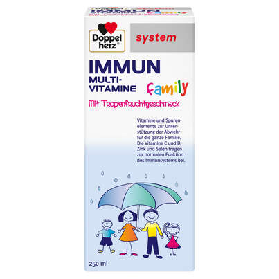 Sie sehen eine Packung Doppelherz system IMMUN family MULTI-VITAMINE, Produktbild: 01 Doppelherz system IMMUN family MULTI-VITAMINE, A-Nr.: 5678221 - 01