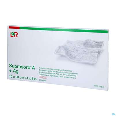 Suprasorb/steril A+ag Antimikrob.calcium-alginat Kompresse 10x 20cm 5st, A-Nr.: 3070372 - 02