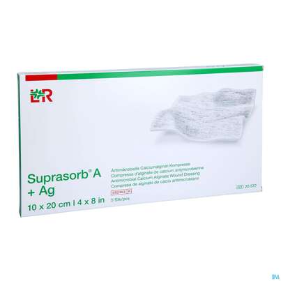 Suprasorb/steril A+ag Antimikrob.calcium-alginat Kompresse 10x 20cm 5st, A-Nr.: 3070372 - 03