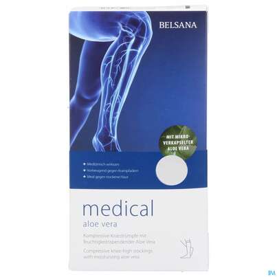 Sie sehen eine Packung Stuetzstruempfe Belsana/medical/aloe Vera Ad Knie Gr S1 36-38 Weiss 2st, Produktbild: 01 Stuetzstruempfe Belsana/medical/aloe Vera Ad Knie Gr S1 36-38 Weiss 2st, A-Nr.: 5225784 - 01