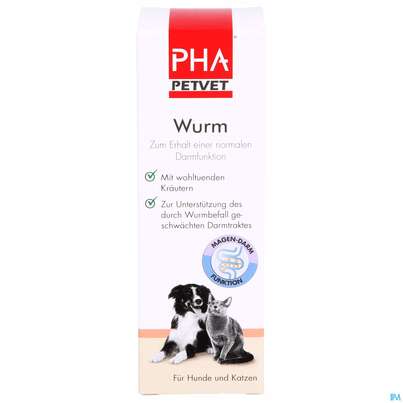 Sie sehen eine Packung Veterinaerprodukte Pha Wurm Hunde +katzen 50ml, Produktbild: 01 Veterinaerprodukte Pha Wurm Hunde +katzen 50ml, A-Nr.: 4901036 - 01