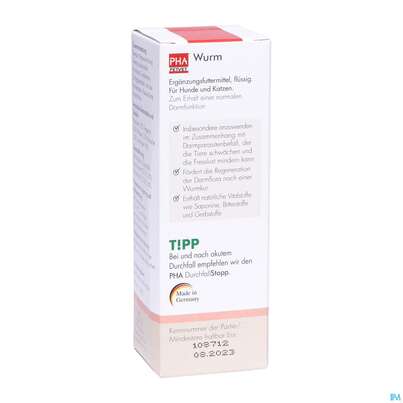 Sie sehen eine Packung Veterinaerprodukte Pha Wurm Hunde +katzen 50ml, Produktbild: 02 Veterinaerprodukte Pha Wurm Hunde +katzen 50ml, A-Nr.: 4901036 - 02