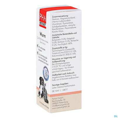 Sie sehen eine Packung Veterinaerprodukte Pha Wurm Hunde +katzen 50ml, Produktbild: 03 Veterinaerprodukte Pha Wurm Hunde +katzen 50ml, A-Nr.: 4901036 - 03